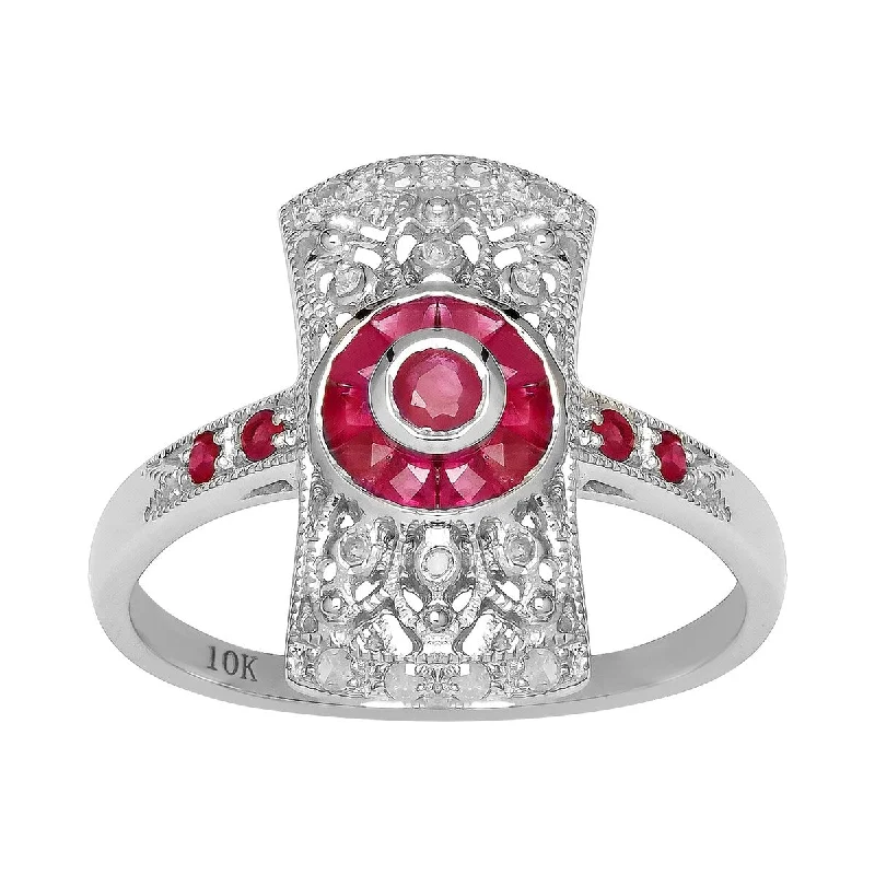 Maple nut ring-Viducci 10k White Gold Antique Vintage Style Genuine Ruby and Diamond Ring