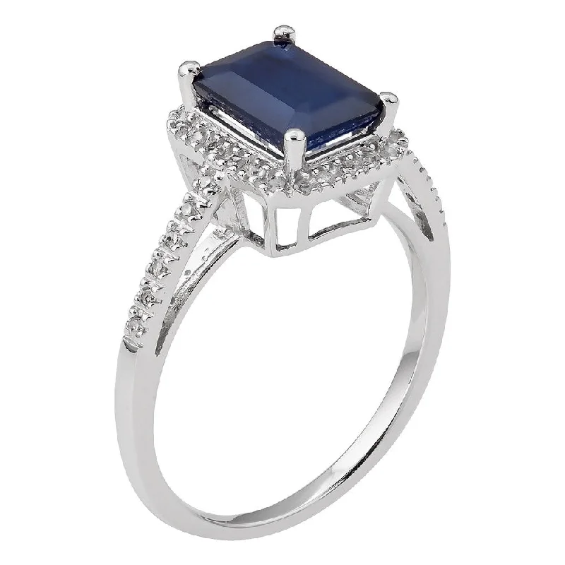 Knotted design ring-Viducci 10k White Gold Genuine Emerald-cut Sapphire and Diamond Ring