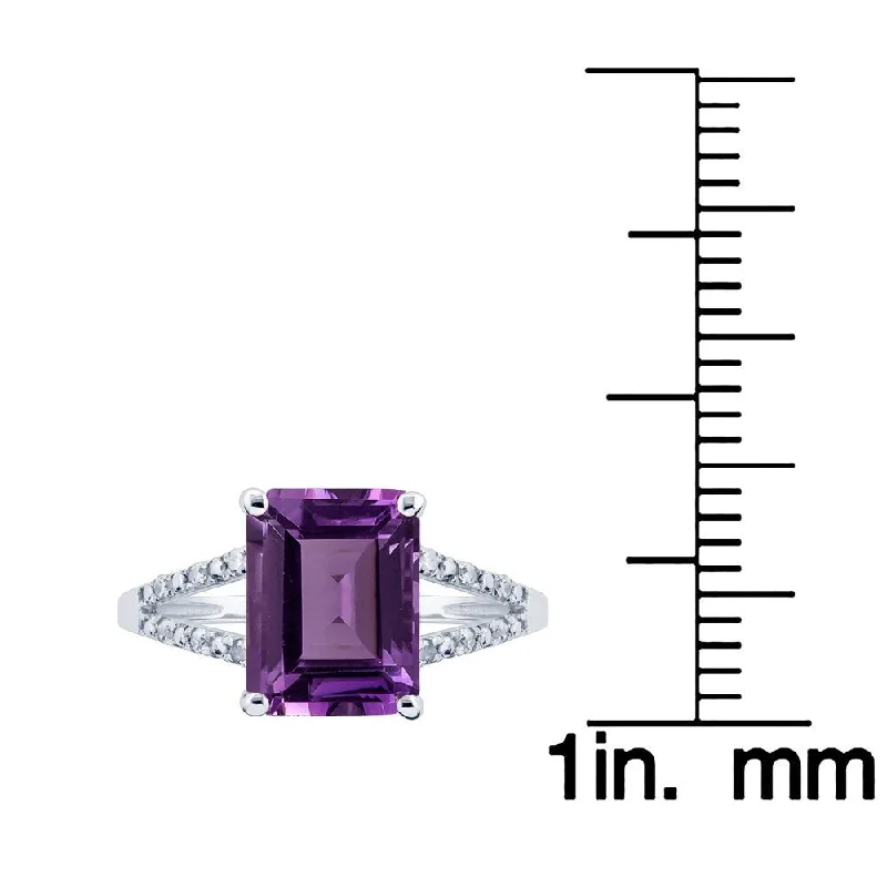 Cobalt sapphire ring-Viducci 10k White Gold Genuine Emerald-Shape Amethyst and Split-Shank Diamond Ring