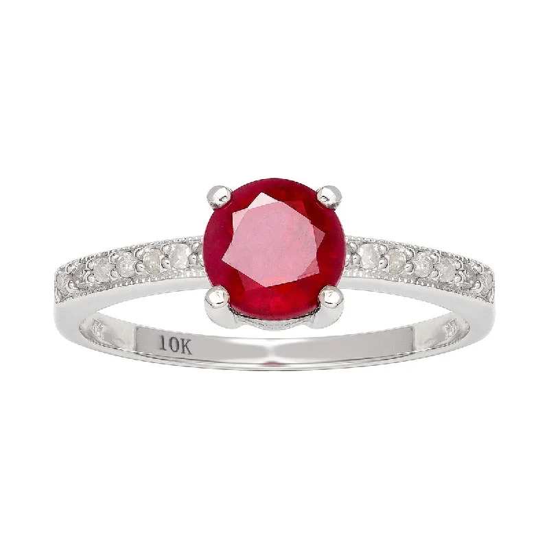 Opal glass ring-Viducci 10k White Gold Genuine Round Ruby and Diamond Ring