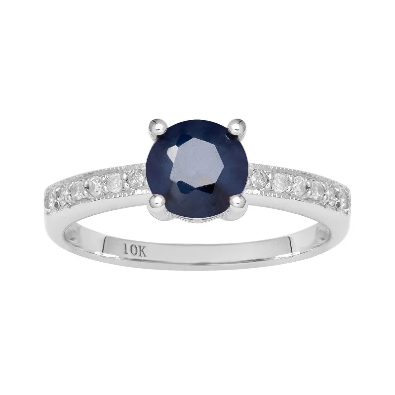 Nailed design ring-Viducci 10k White Gold Genuine Round Sapphire and Diamond Ring