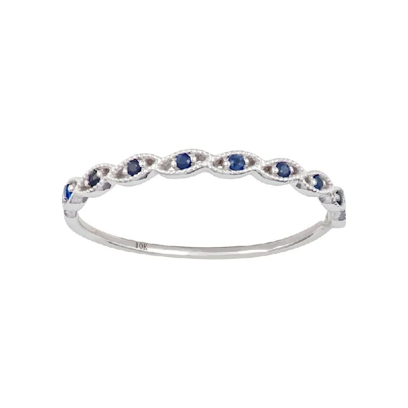 Apex set ring-Viducci 10k White Gold Genuine Round Sapphire Stackable Twist Band