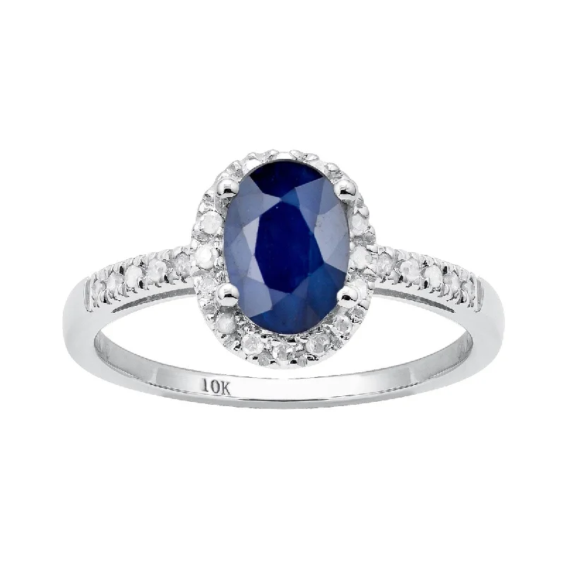 Muted dye ring-Viducci 10k White Gold Genuine Sapphire and 1/8ct Diamond Halo Ring (G-H, I1-I2)