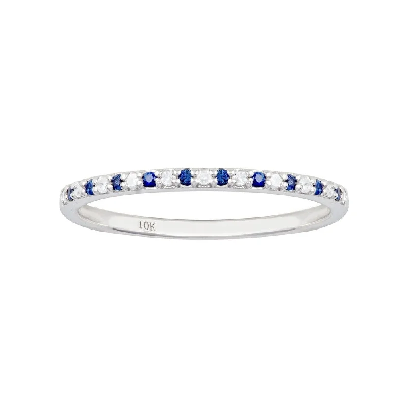 Steel forged ring-Viducci 10k White Gold Genuine Sapphire and Diamond Petite Stackable Band