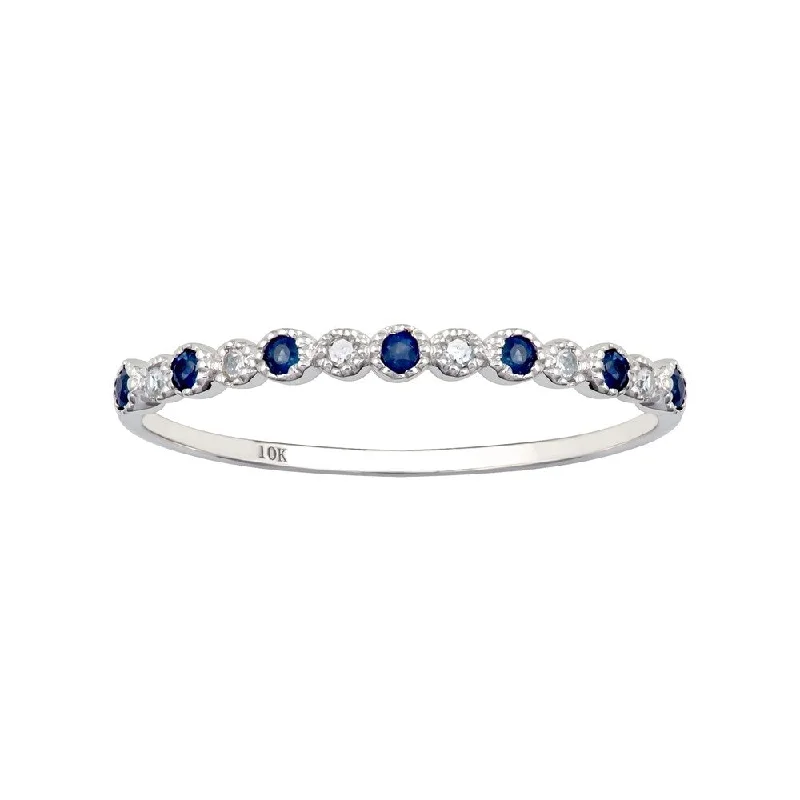 Dotted finish ring-Viducci 10k White Gold Genuine Sapphire and Diamond Petite Stackable Band