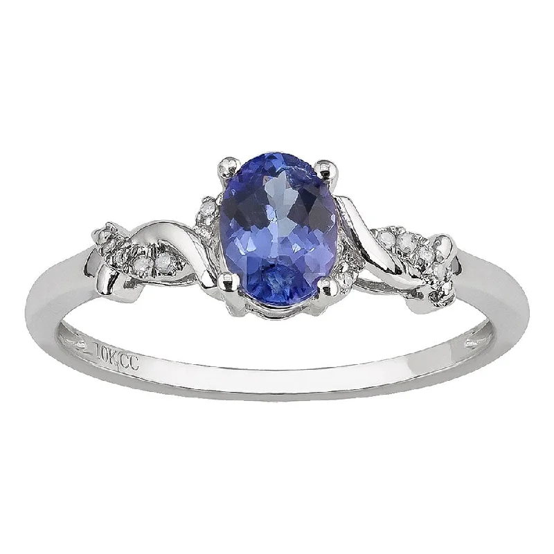 Hammered wedding ring-Viducci 10k White Gold Oval Tanzanite and Braided Diamond Accent Ring