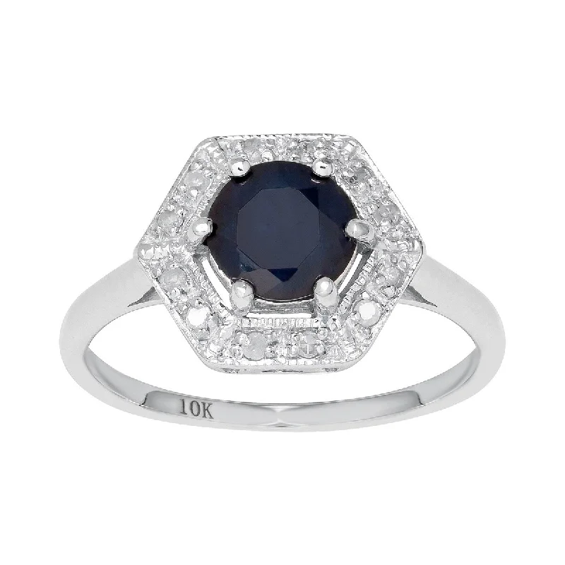 Antique mine ring-Viducci 10k White Gold Vintage Style Genuine Round Sapphire and Diamond Halo Ring