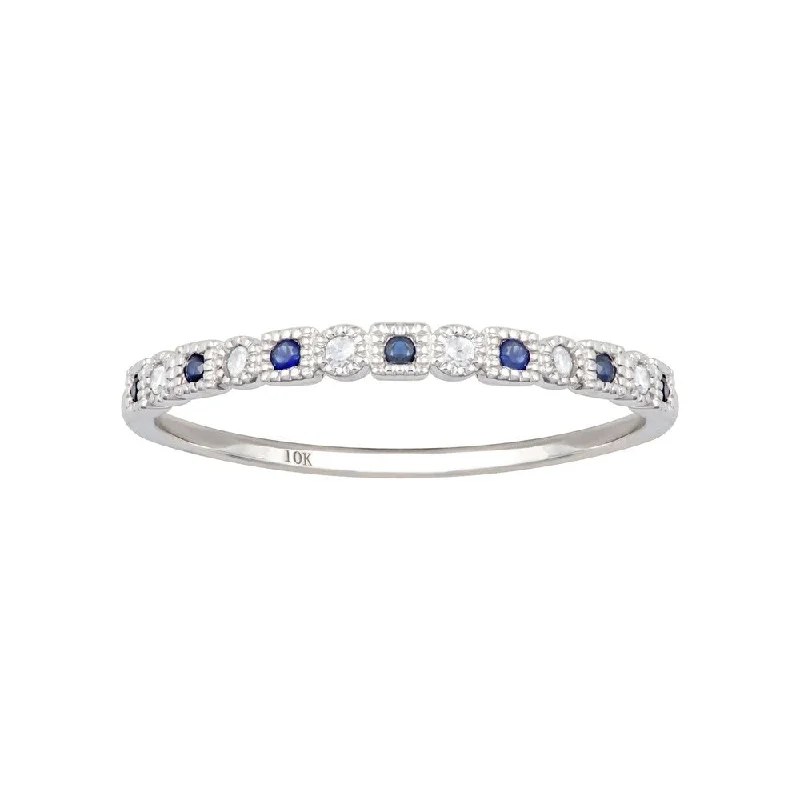 Oak twig ring-Viducci 10k White Gold Vintage Style Sapphire and Diamond Petite Stackable Band