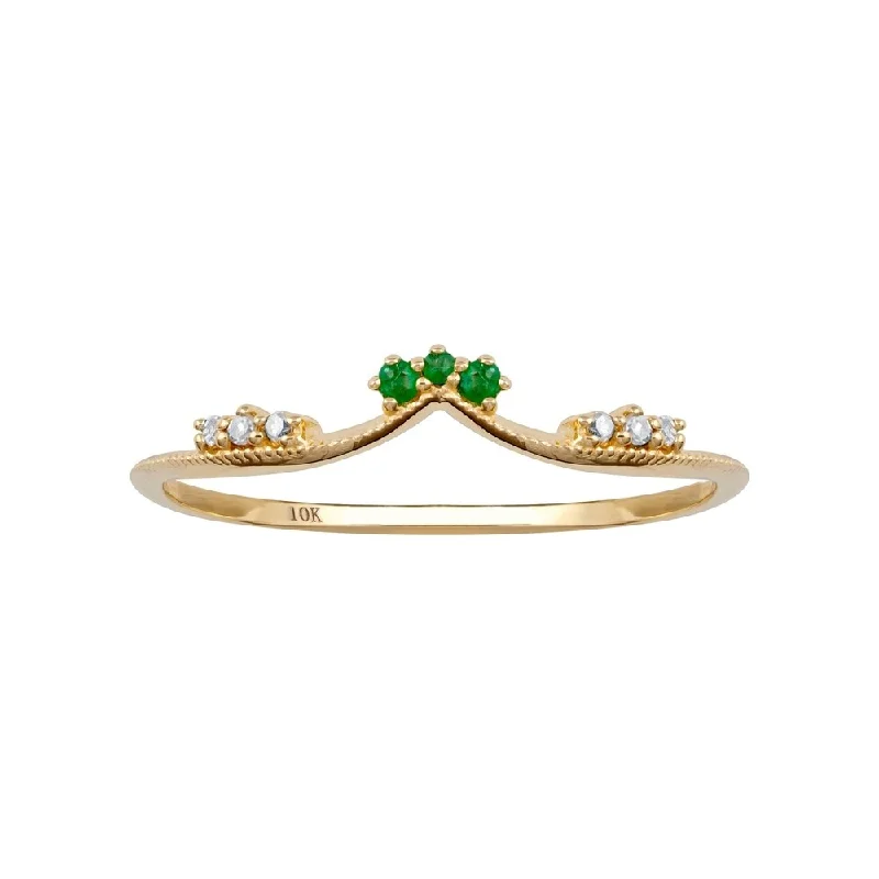 Scythian band ring-Viducci 10k Yellow Gold Curved Genuine Emerald and Diamond Band Guard