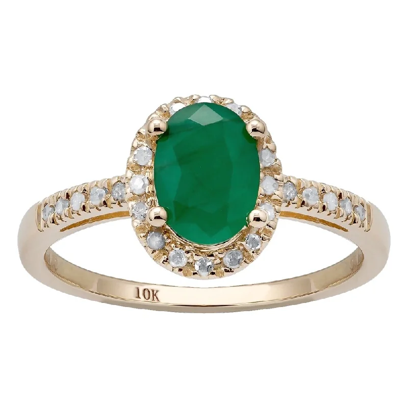 Layered scale ring-Viducci 10k Yellow Gold Emerald and 1/8ct Diamond Halo Ring (G-H, I1-I2)