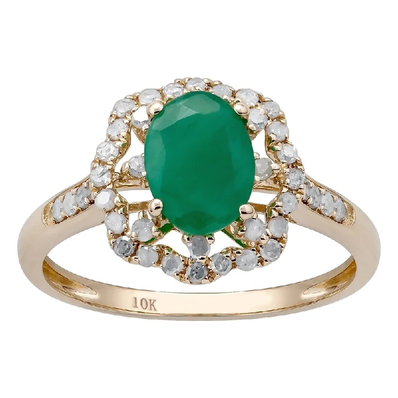 Multi-stack ring-Viducci 10k Yellow Gold Emerald and 2/5ct Diamond Halo Ring (G-H, I1-I2)