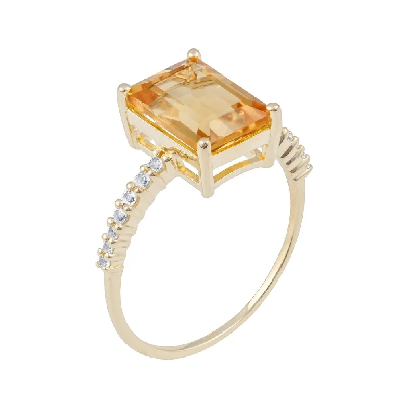 Silk strip ring-Viducci 10k Yellow Gold Emerald-Cut Citrine and White Topaz Ring