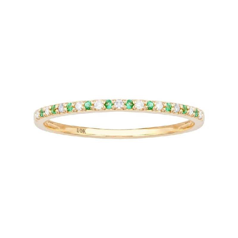 Hammered wedding ring-Viducci 10k Yellow Gold Genuine Emerald and Diamond Petite Stackable Band