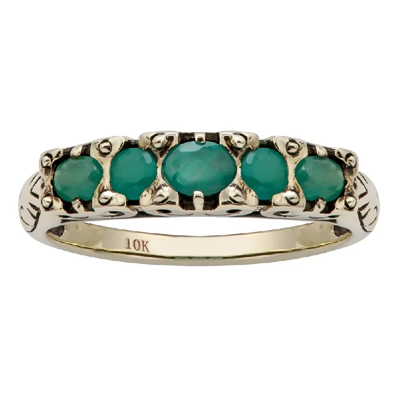 Faceted cut ring-Viducci 10k Yellow Gold Genuine Emerald Anniversary Ring