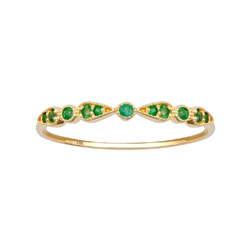 Antique mine ring-Viducci 10k Yellow Gold Genuine Round Emerald Stackable Band