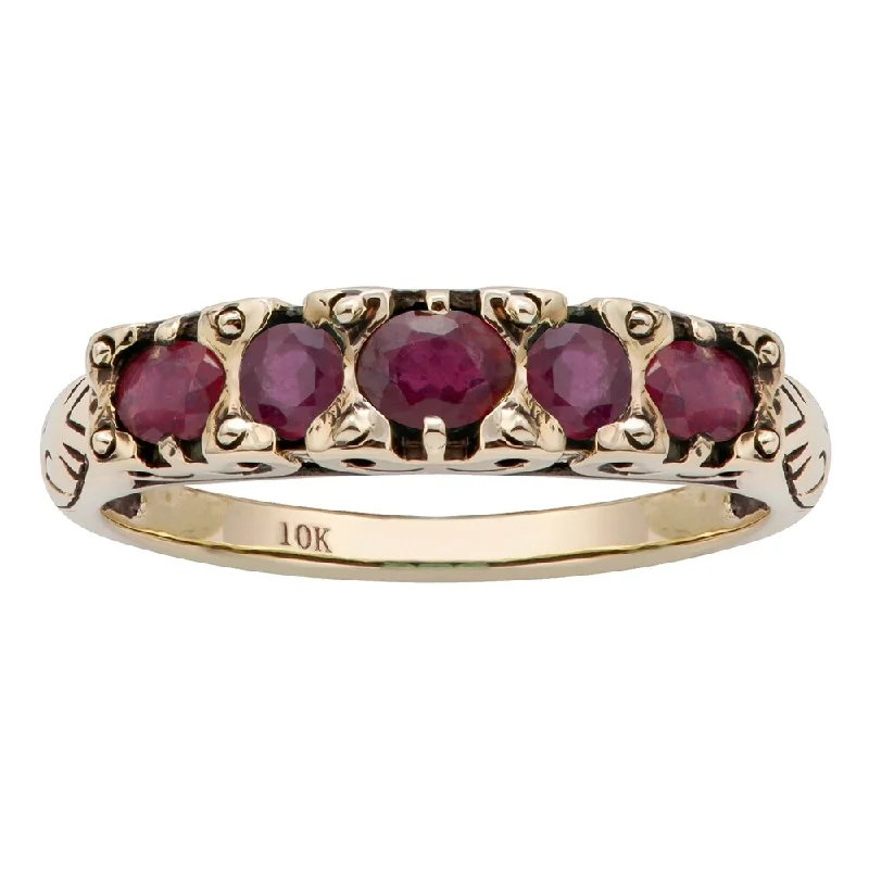 Iris flower ring-Viducci 10k Yellow Gold Genuine Ruby Anniversary Ring