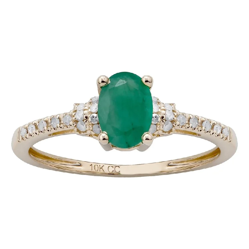 Lavender spinel ring-Viducci 10k Yellow Gold Oval Emerald and 1/8ct Diamond Ring (G-H, I1-I2)