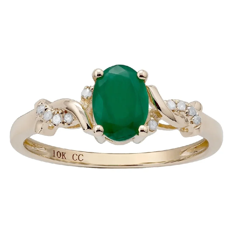 Rain drop ring-Viducci 10k Yellow Gold Oval Emerald and Diamond Accent Ring