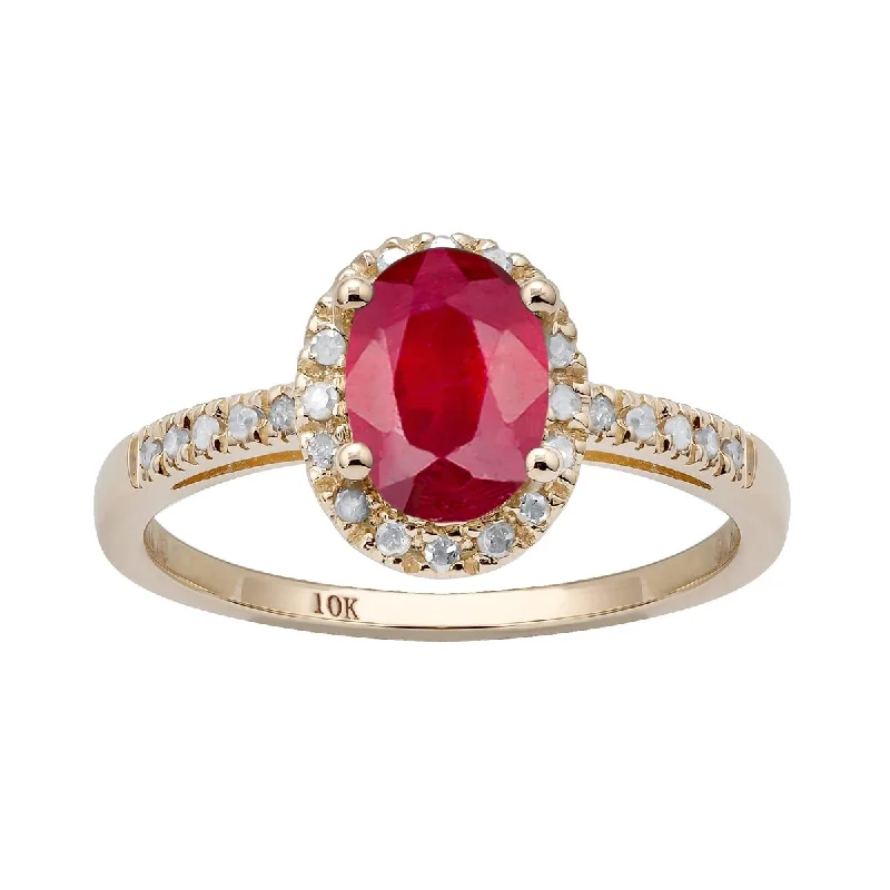 Cracked rind ring-Viducci 10k Yellow Gold Ruby and 1/8ct Diamond Halo Ring (G-H, I1-I2)