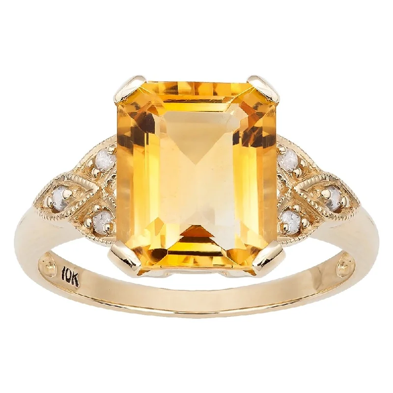 Hooked clasp ring-Viducci 10k Yellow Gold Vintage Style Citrine and Diamond Accent Ring