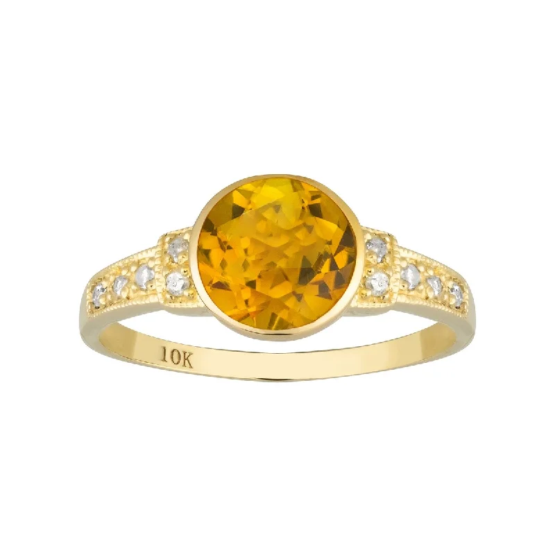 Twin gem ring-Viducci 10k Yellow Gold Vintage Style Genuine Round Citrine and Diamond Ring