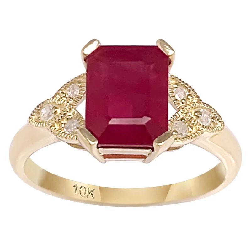 Angled rim ring-Viducci 10k Yellow Gold Vintage Style Genuine Ruby and Diamond Ring