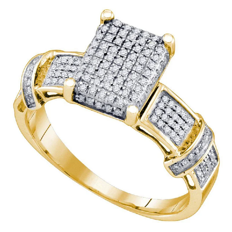 Dotted finish ring-Yellow-tone Sterling Silver Womens Round Diamond Rectangle Cluster Ring 1/3 Cttw