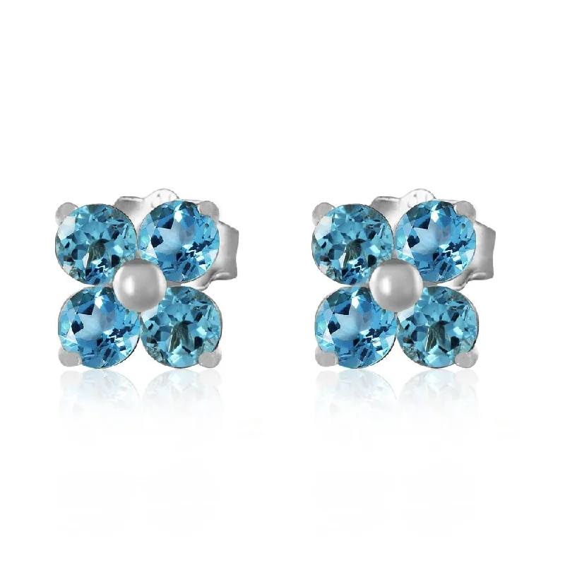 Hittite gold earrings-1.15 Carat 14K Solid White Gold Stud Earrings Blue Topaz