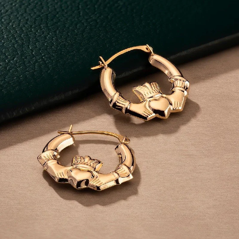 Tidal vortex earrings-10K Gold Claddagh Creole Small Earrings