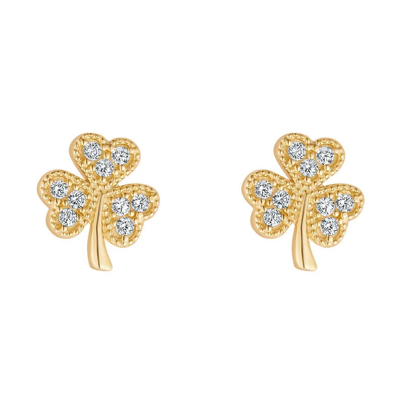 Shattered gem earrings-10K Gold Shamrock cz Earrings