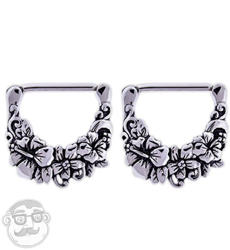 Vintage flair earrings-14G Hibiscus Nipple Clicker