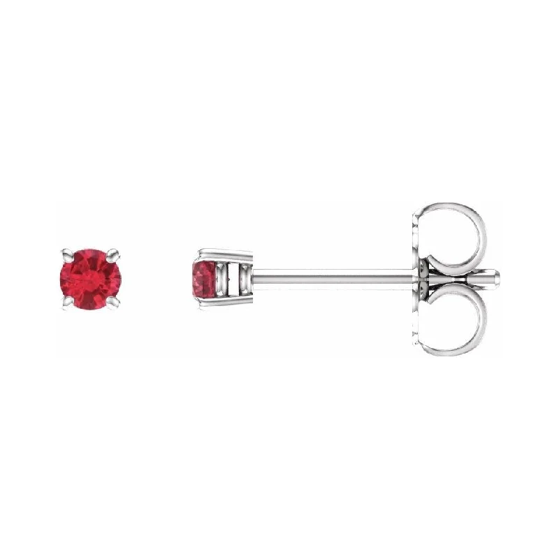 Chipped drop earrings-14k White Gold 2.5 mm Round Chatham Created Ruby Stud Earring for Women