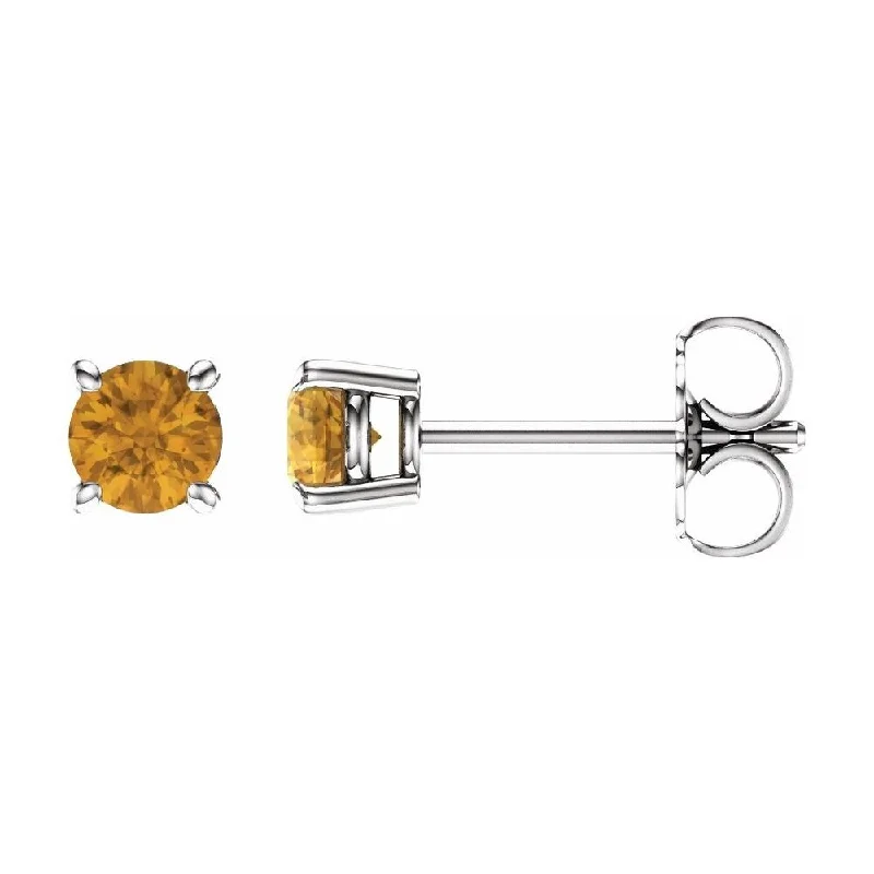 Clam pearl earrings-14k White Gold 4 mm Round Citrine Stud Earring for Women