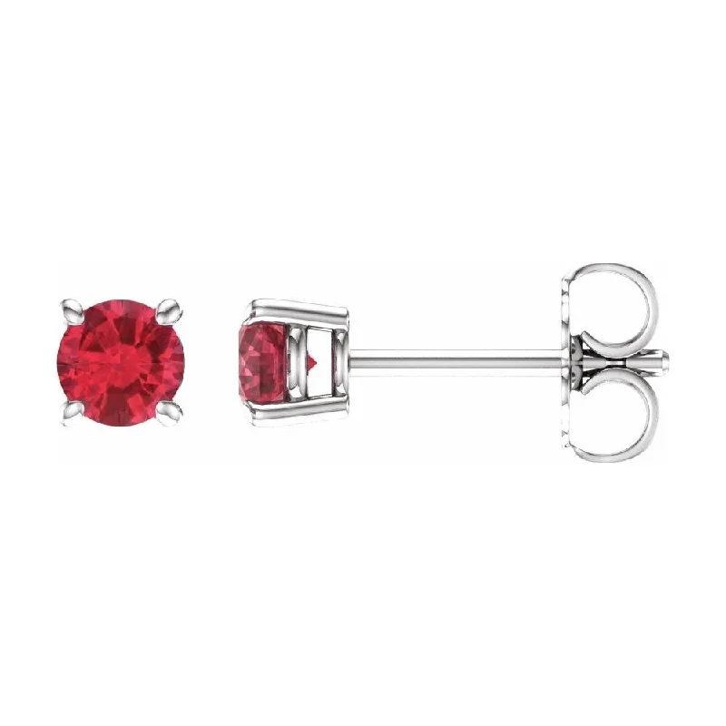 Dotted finish earrings-14k White Gold 4 mm Round Ruby Stud Earring for Women