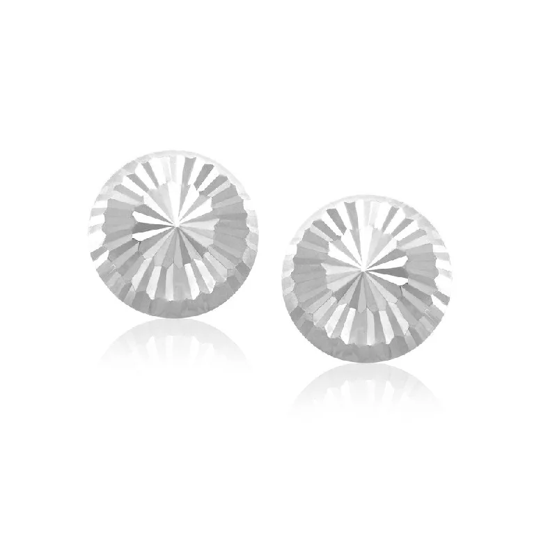 Cracked rind earrings-14k White Gold Diamond Cut Flat Design Stud Earrings