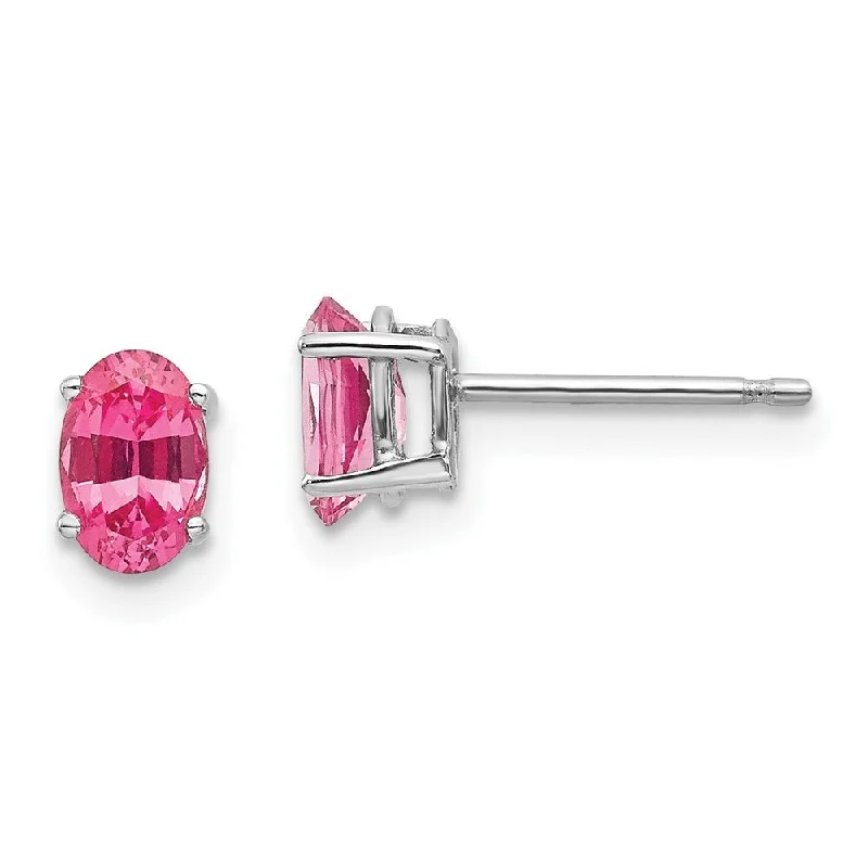 Frilled rim earrings-14k White Gold Pink Spinel Stud Earrings (L-6 mm, W-4 mm)