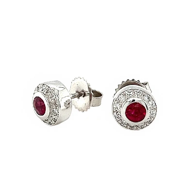 Fossil relic earrings-Ruby and Diamond Halo Earrings