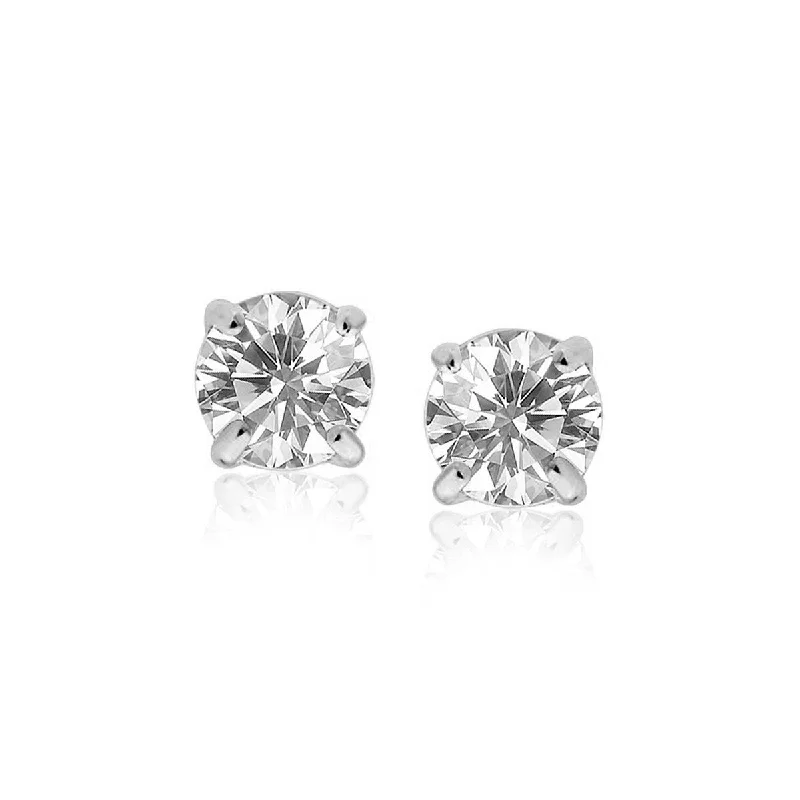 Floral weave earrings-14k White Gold Stud Earrings with White Hue Faceted Cubic Zirconia