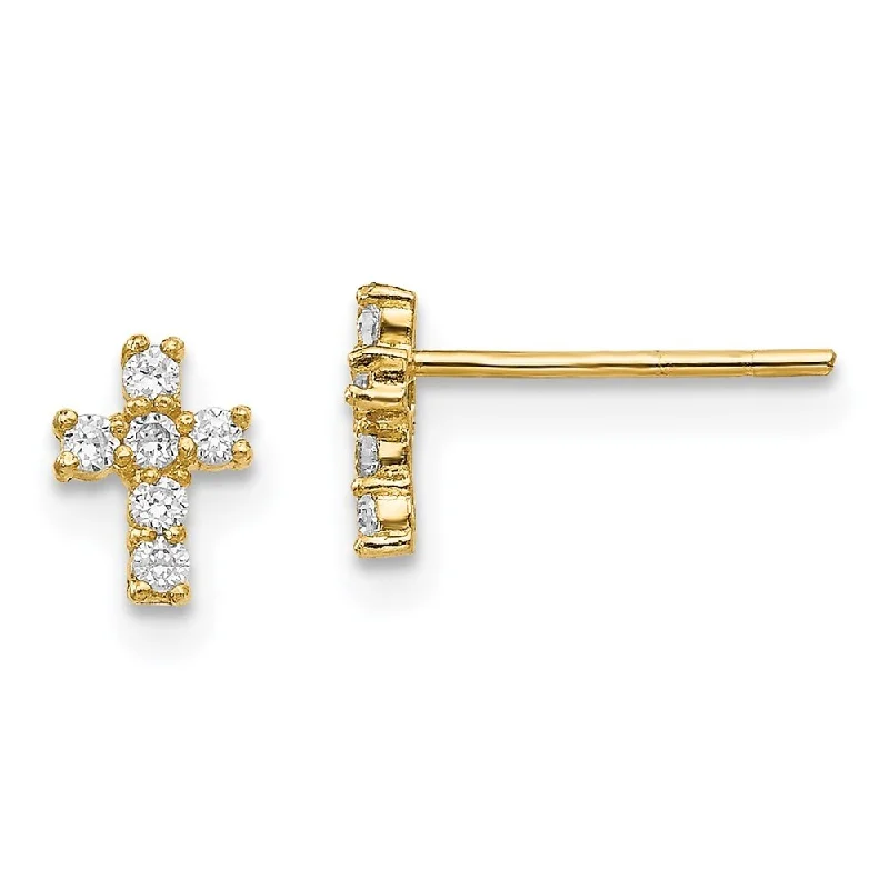 Pearl seed earrings-14k Yellow Gold Cubic Zirconia Cross Stud Earrings (L-6 mm, W-5 mm)