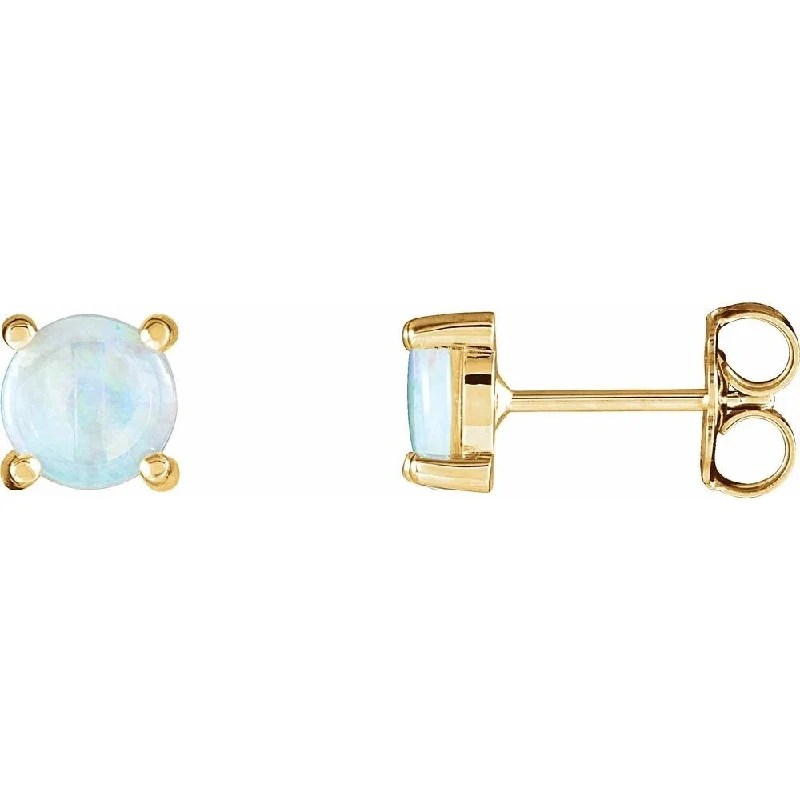 Fourteen-stone earrings-14k Yellow Gold Opal Cabochon Stud Earring for Women