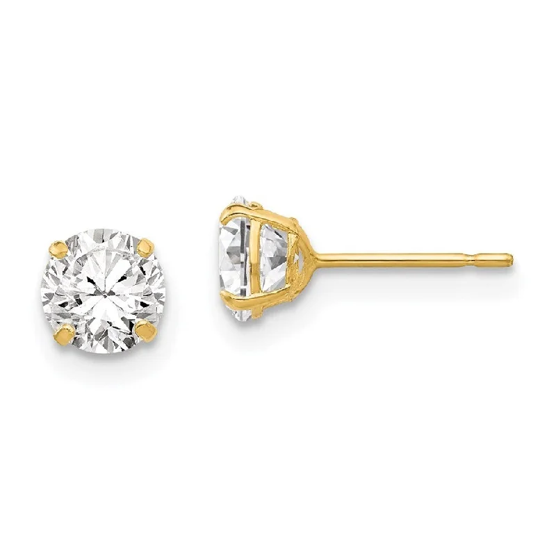 Embossed design earrings-14k Yellow Gold Round CZ Stud Earrings (L-5 mm, W-5 mm)