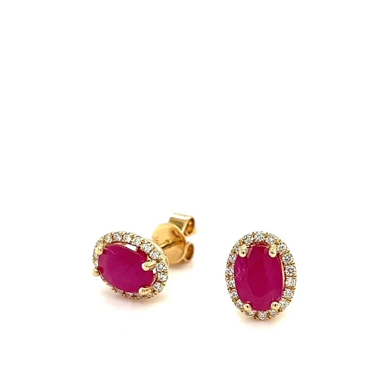 Crest gem earrings-Ruby and Diamond Halo Earrings