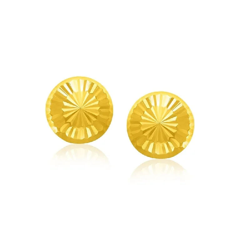 Crystal vein earrings-14k Yellow Gold Textured Flat Style Stud Earrings