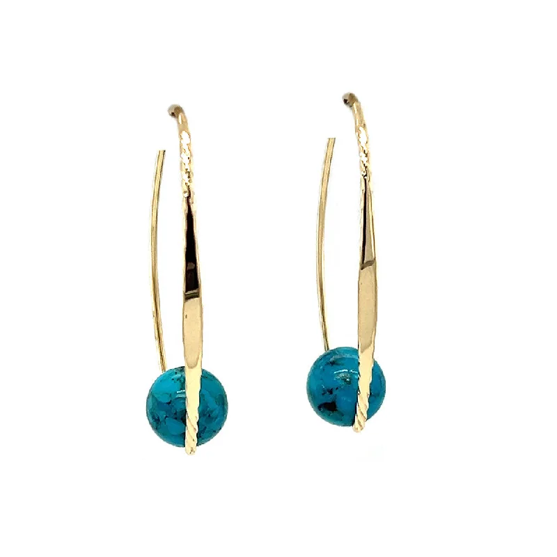 Toasted wood earrings-14K Yellow Gold Turquoise Earrings