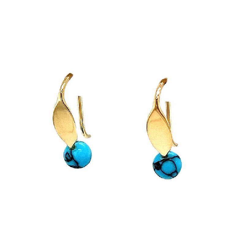 Plaited weave earrings-14k Yellow Turquoise Earrings