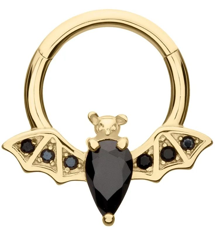 Imperial jasper earrings-14kt Gold Flying Bat Black CZ Hinged Segment Ring