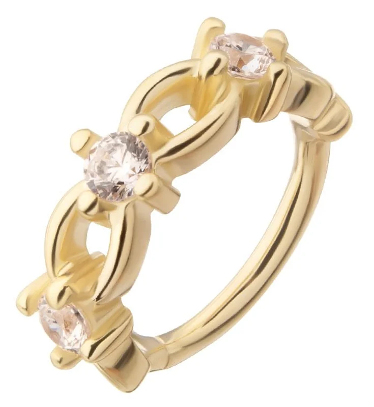 Fourteen-stone earrings-14kt Gold Linked Clear CZ Hinged Segment Ring