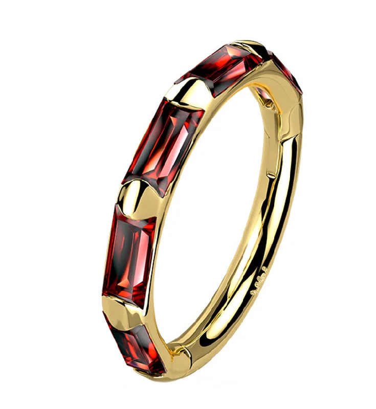 Regency curve earrings-14kt Gold Oblong Red CZ Edge Hinged Segment Ring