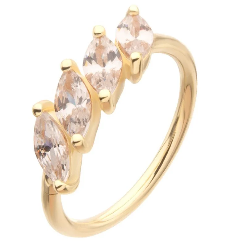 Apex stud earrings-14kt Gold Quad Slant Clear CZ Hinged Segment Ring