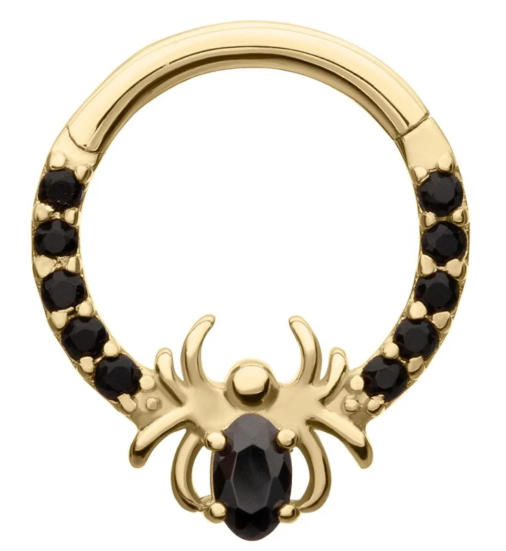 Twisting vine earrings-14kt Gold Spider Black CZ Hinged Segment Ring